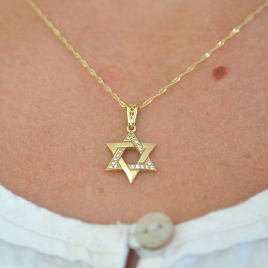 14K Gold Star of David with Diamonds